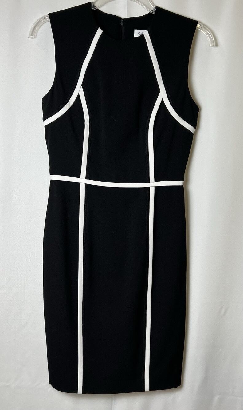 Calvin Klein Black & White Piping Sheath Dress Color Block Size 2